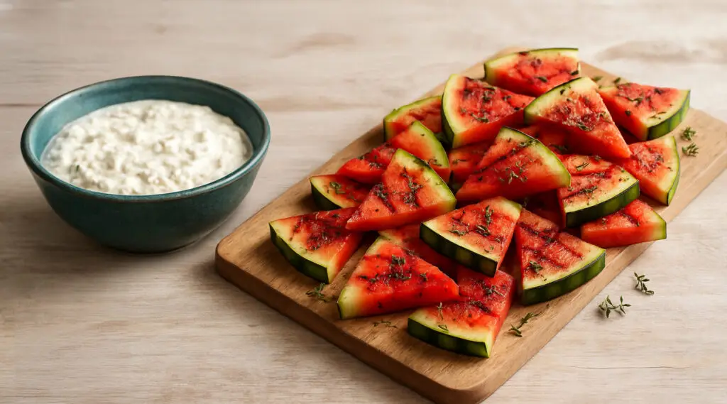 Apéro pastèque grillée et dip de feta et thym